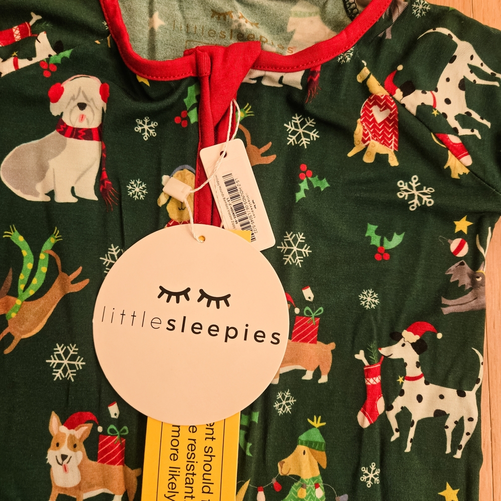 Little Sleepies Kids Christmas Dog Footies NWT 18-24m - Picture 2 of 4